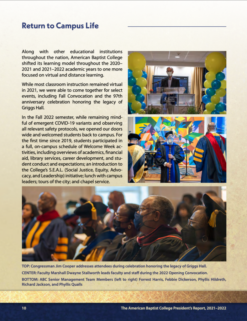 President’s Report American Baptist College